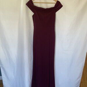 Lulus Burgundy Off-The-Shoulder Maxi Dress S Side Slit & Back Zipper Closure